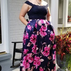 Formal/Prom 2-piece Navy and Pink Floral Dress